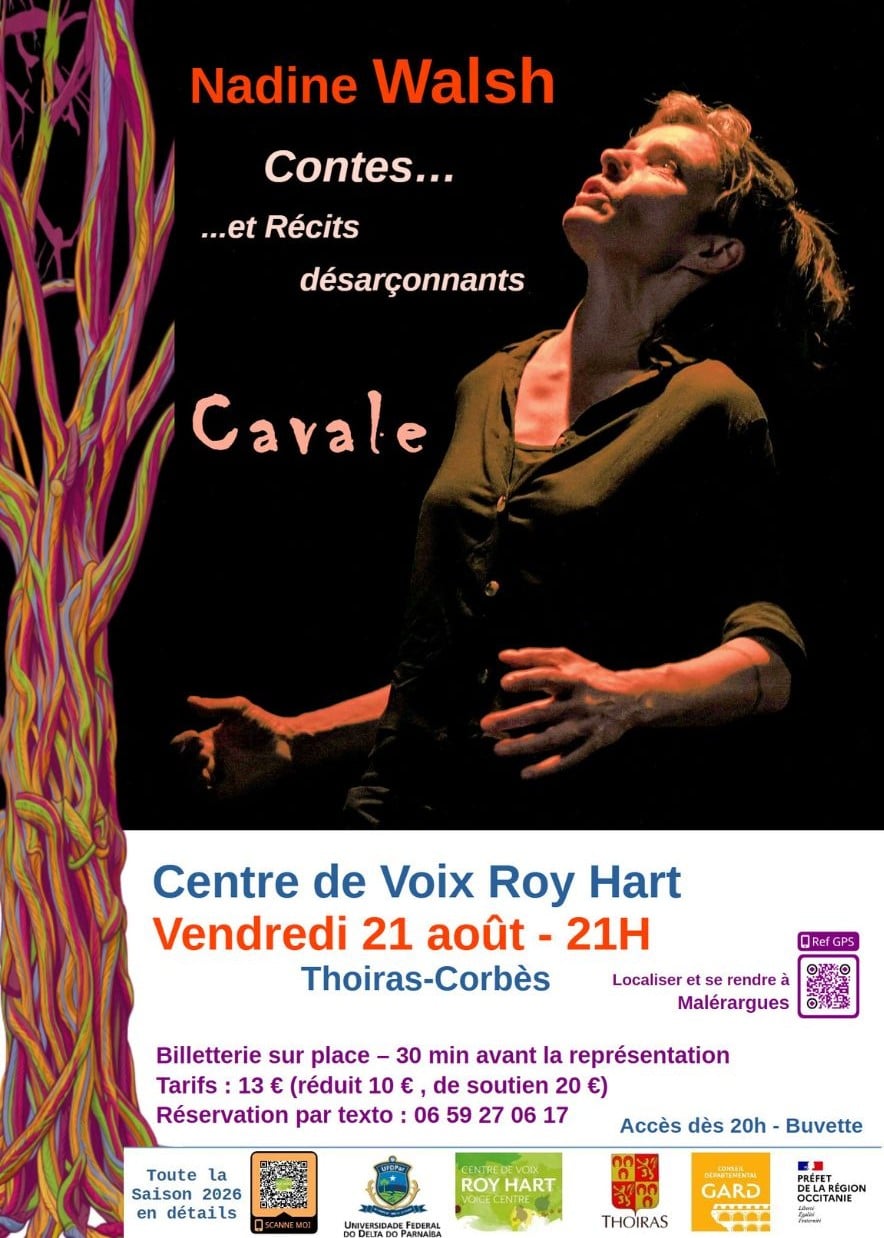 Contes et Récits désarçonnants, avec Nadine Walsh, vendredi 21 aout 2026 à 21h au Centre de Voix Roy Hart à Malérargues
